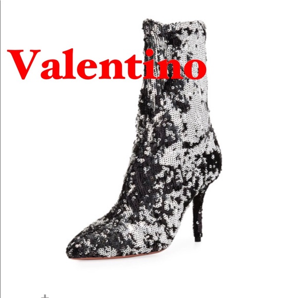 Valentino GaravaniLiquid Metal Glow Sequin Booties - Picture 1 of 8